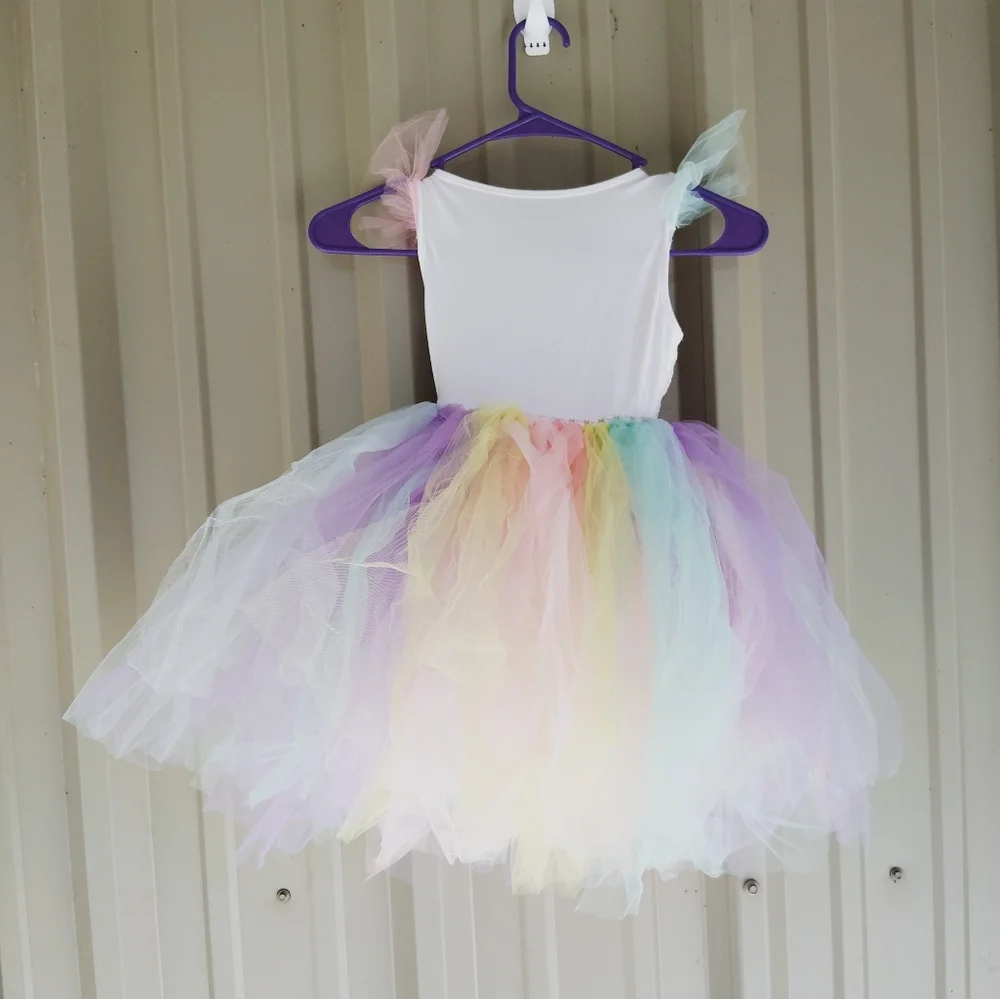 Girl's Colorful Pastel Unicorn Tuelle Ballerina Dress Up Princess Dress 3T
